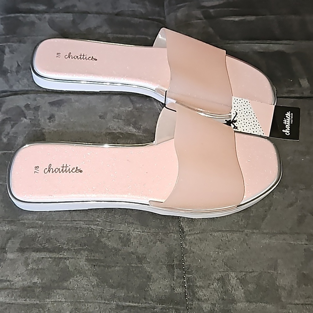 Chatties Women Light Pink Glitter Slide Sandals White Soles ManMade Size 7/8 M - Picture 4 of 8